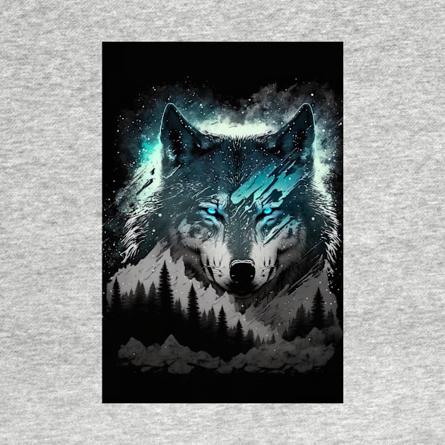 Cool Wolf portrait with teal and grey by KoolArtDistrict